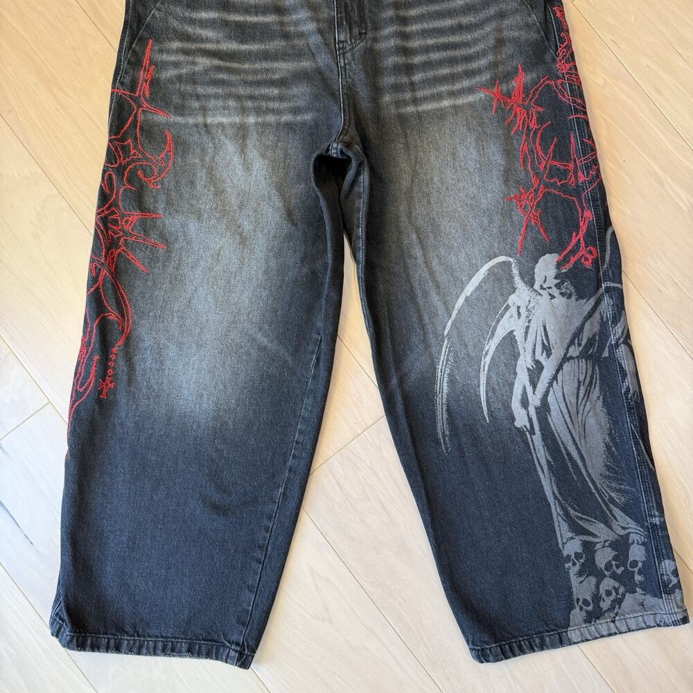 Vitriol Void Angel Jeans 38 Black Wide Leg Baggy Skater Punk Streetwear - Picture 4 of 9